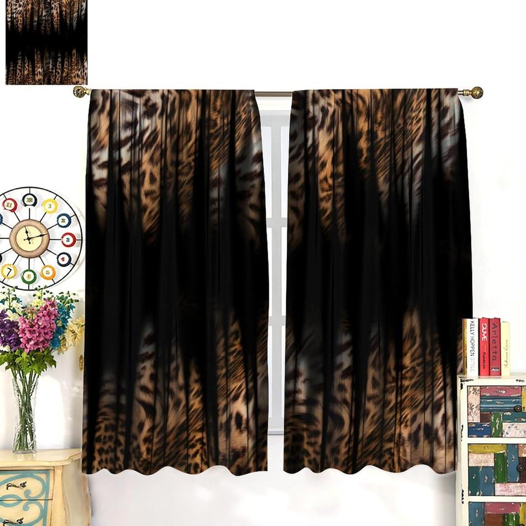 Leopard Print Curtains Brown Animal Fur Printed Lightweight Dcor Window Treatments Women Girls Bedroom Living Room Wildlife Curtain Polyester Ideal