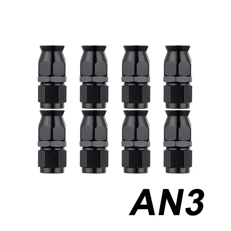 8X 3AN 4AN 6AN 8AN 10AN 12AN Straight 0 45 90 180 Degree Swivel Hose End Fittings Adapter For PTFE E85 Oil Fuel Gas Line Black 8PCS AN3 Straight