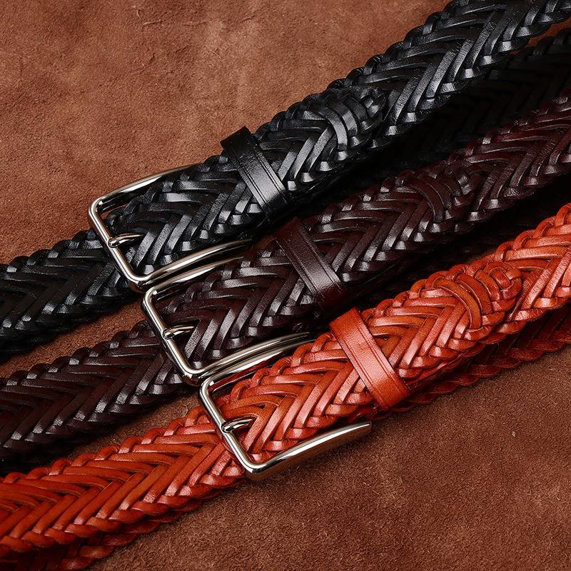 Ceinture Tressée En Cuir De Vache Pour Femmes - Noir, Ajustable, Longueur 125 Cm, Neuf Avec étiquettes