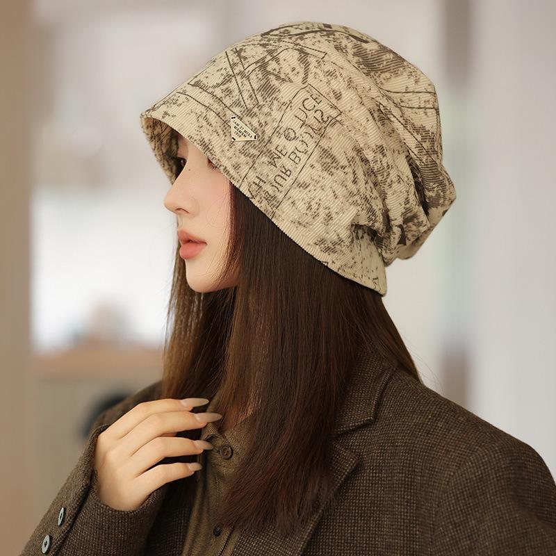 Autumn and Winter Hats Women's Triangular Standard Versatile Stacking Hat Big Head Circumference Showing Face Small Headgear Warm Cold Hat