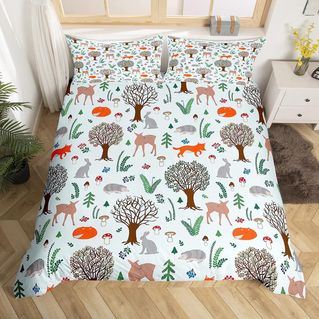 Lovely Hedgehog Duvet Cover Teens Full Runing Animals Bedding Set Modern Field Path Soft Cute Hedgehog Printed 3pcs Bedding Set
