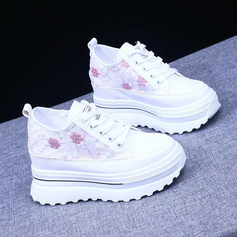 Fashion Women's Vulcanize Shoes Autumn White Chunky Sneakers for Woman 8cm Hidden Heel Shoes 2024 High Heels Female Platform Sneakers