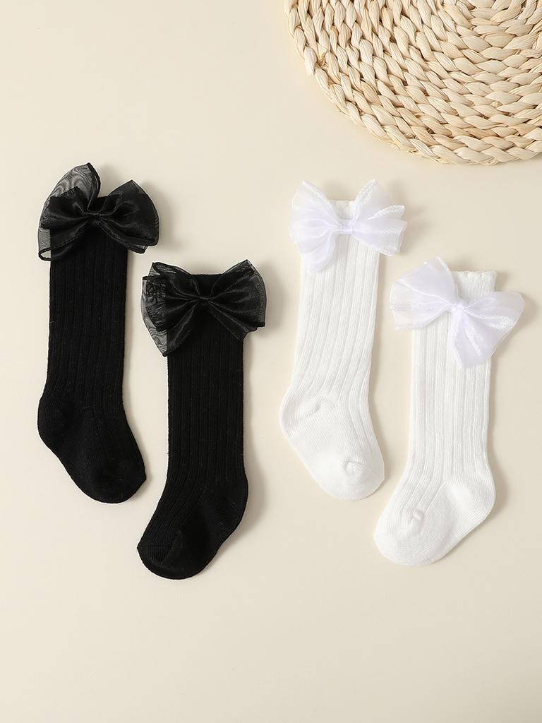 4 Pairs a Lot MILANCEL New Autumn Baby Girls Socks 0-2Y Infant Bow Solid Color Mid-tube Socks Baby Accessories