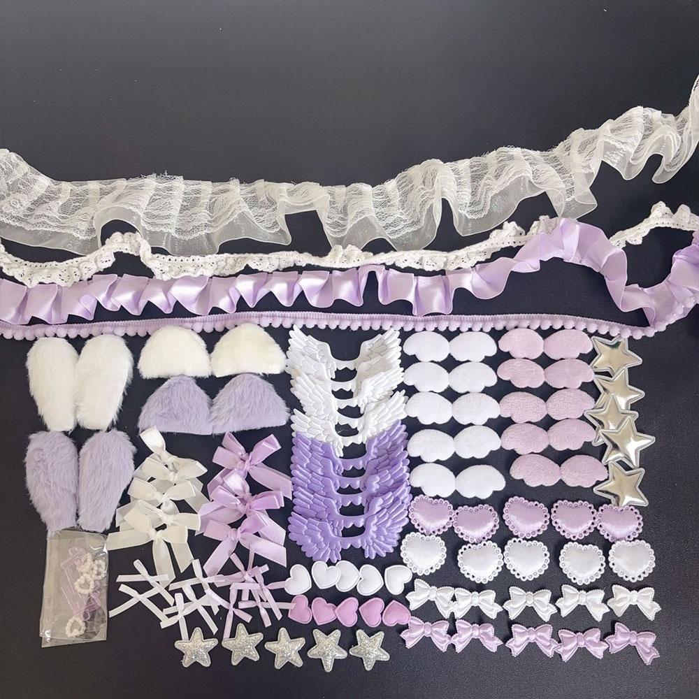 DIY Plush Ribbon Lace Trim Handmade Material Kit Angel Wings Plush Bunny Ears Bow Heart Star Handmade Colorful Material Pack Set