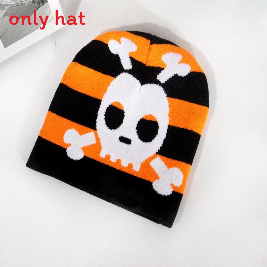 Fashion Color Blocked Striped Skull Pattern Neutral Casual Warm Knitted Hat For Streetwear And Hiphop Fans