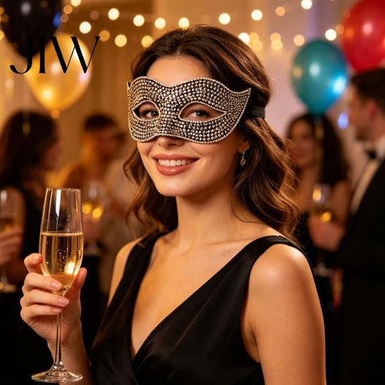Soft Skin Friendly Party Masque Bling Rhinestone Masquerade for Women, Sparkly Venetian Half Shining Style Face Eye Halloween, Mardi Gras, Prom