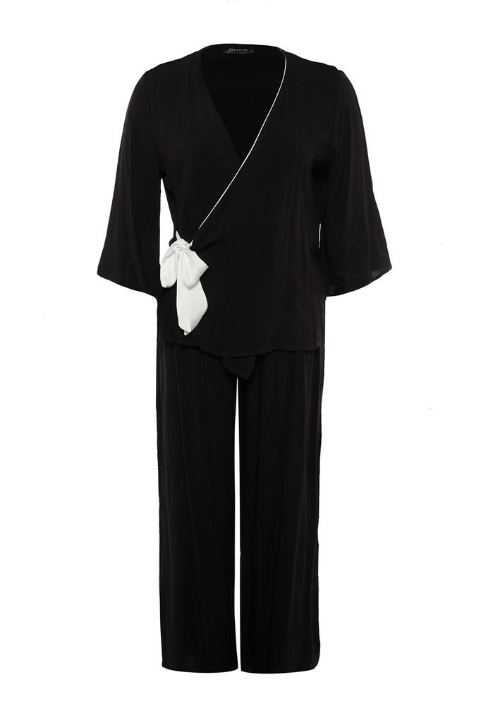 Women's Style Plus Size Claret Red Double Breasted Collar Tied Woven Pajama Set