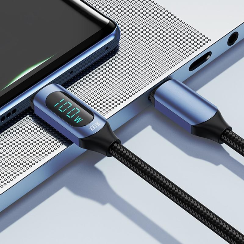 Braided USB C Fast Charging Cable with Power Display, PD100w Type C Cord for Laptop Tablet and Phone Charging