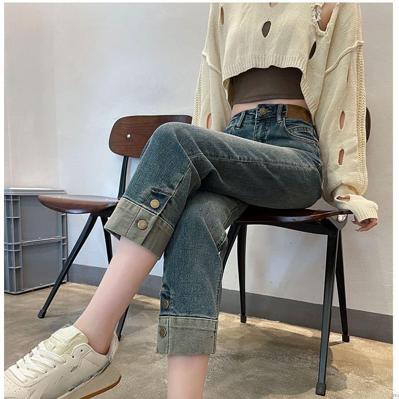 

Винтажные узкие эластичные джинсы с высокой талией, женские ретро-прямые брюки длиной до щиколотки, простые джинсовые брюки 4XL синий