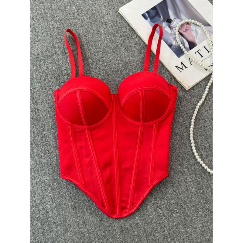 Outwear Corset Asymmetrical Hem Fishbone Soft Support Steel Ring Short Vest Sling Slim-Fitting Simple Tube Top Tops