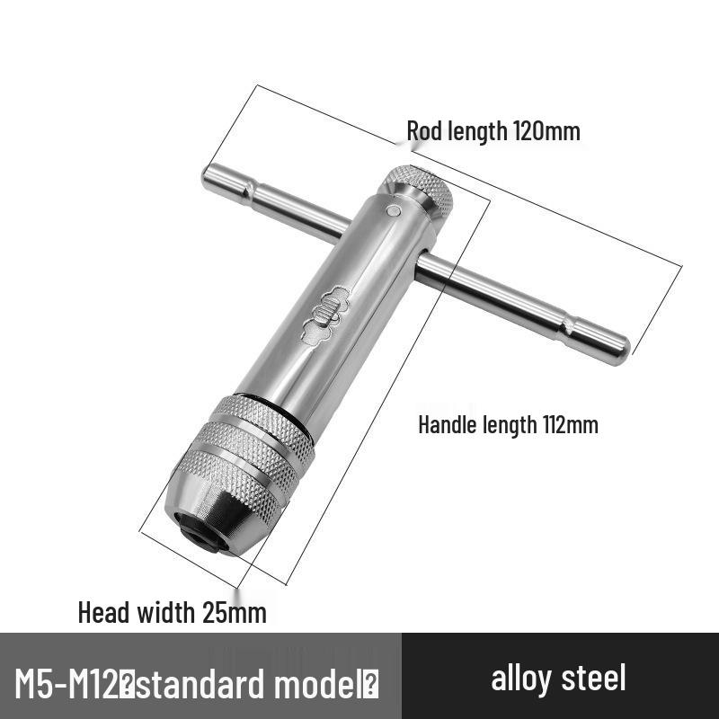 Adjustable Ratchet Tap Wrench with Extension Rod, All-Steel Manual Tapping Tool