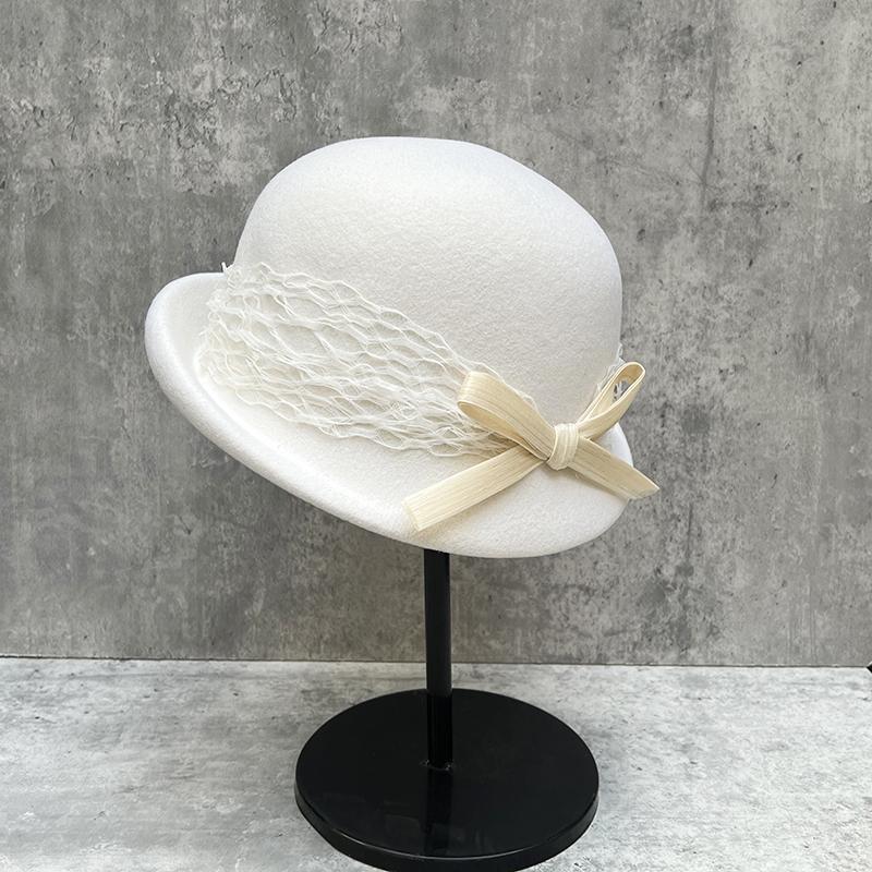 Celebrity Daughter Wind Black Lace Wool Hat Bow Beret Female Elegant Foreign Style Top Hat