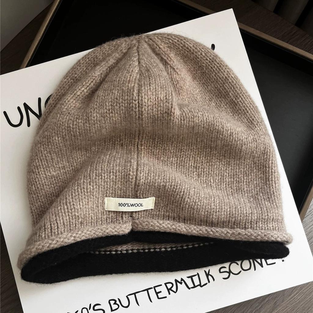 Loose Pure Wool Pile Hat with A Cool Double Sided Look High Elasticity Knitted Cold Hat for Men and Women In Winter