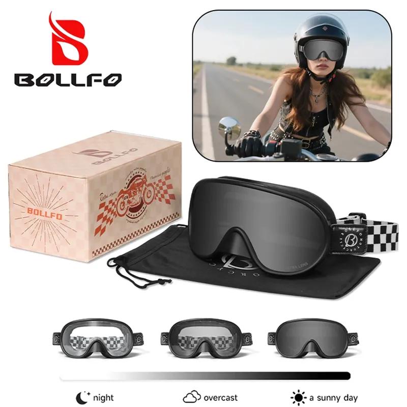 BOLLFO Motorcycle Goggles Vintage Photochromic Motocross