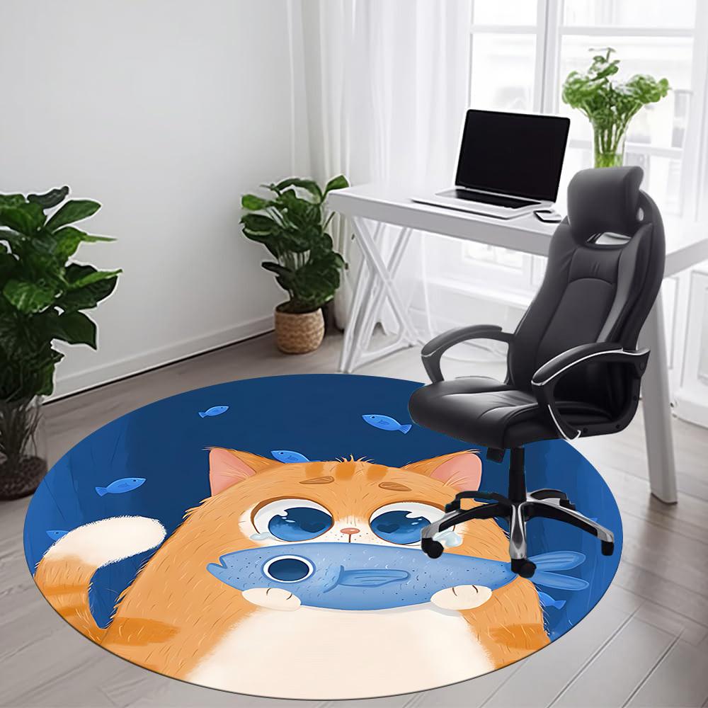 1PC Cat Fish Office Round Area Rug,  Mat Suitable ForOffice, Under Office Chairs Bedroom Living Room Home Decor, Room Deco
