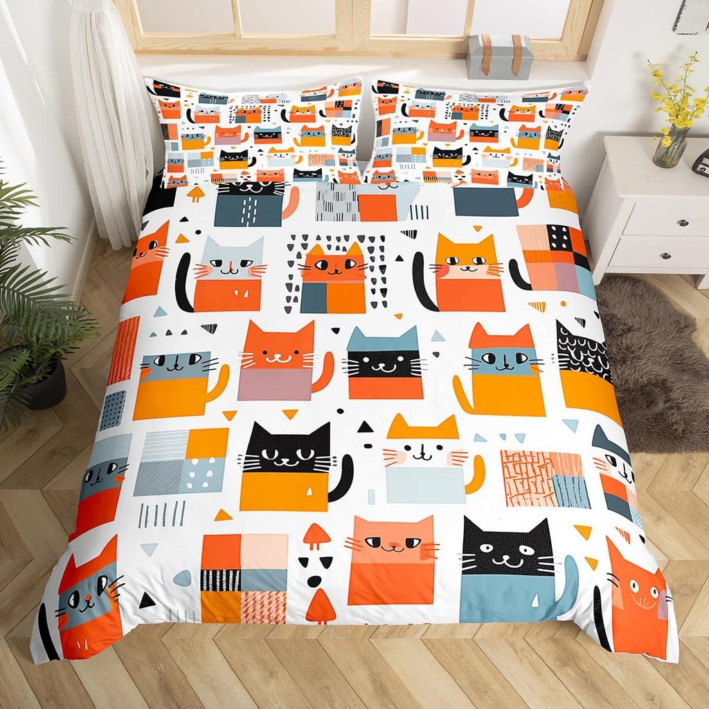 Rainbow Cat Duvet Covers For Kids Teens Girls Queen Lightweight Bedspread Cover Room Decor Kawaii Rainbow Ombre Cats Bedding Set