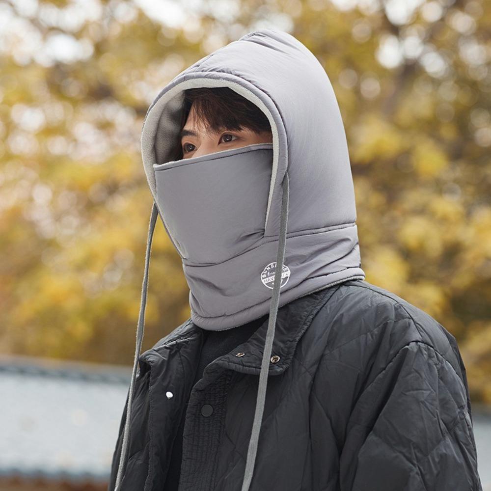 Drawstring Cycling Windproof Cap Solid Color Winter Balaclava Soft Warm Pullover Hat  Outdoor