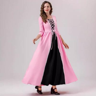 Halloween Hof Kostüm Erwachsene Mittelalter Vintage Kleid Rosa Langes Kleid Bühnenkostüm