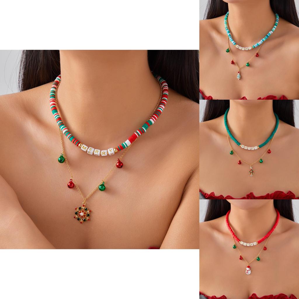 Christmas Bell Charm Necklace With Snowman Snowflake Elements For Seasonal Gift