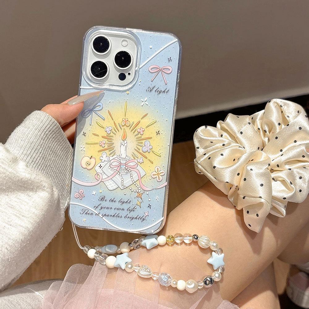 Glitter Shell Gimbal Candle Bow Suitable for Apple 16PM Cute 13 Mobile Phone Case Iphone15pro Protection