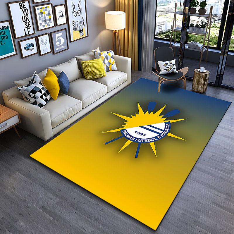 Yellow-Blue Palmas Logo Carpet suitable as a non-slip mat for the living room or bedroom sofa