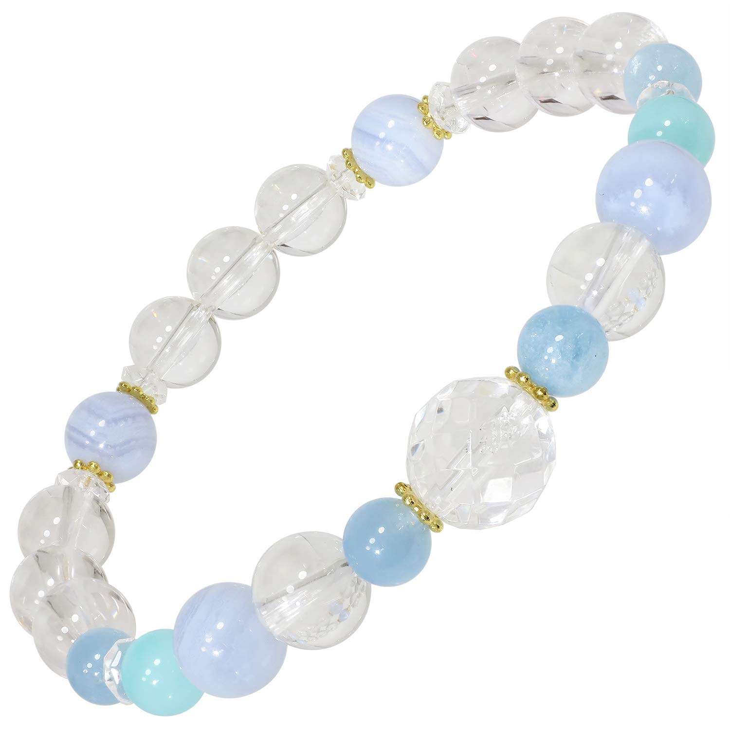 

March Birthstone Aquamarine Mixed Natural Stone Power Stone Bracelet Amulet Luck Bracelet Birthday [Shinjuku Ginnokura] Women s 17.5cm Women s
