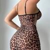 Women’s Leopard Print Sexy Lingerie Dress, Sheer Mesh Spaghetti Strap Nightgown with Boned Bodice, Temptation Sleepwear