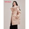 YAYA Women's Mid-length Loose Hooded Duck Down Jacket