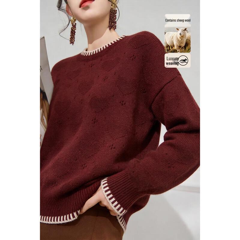 Demana Women s Heart Jacquard Knit Sweater M