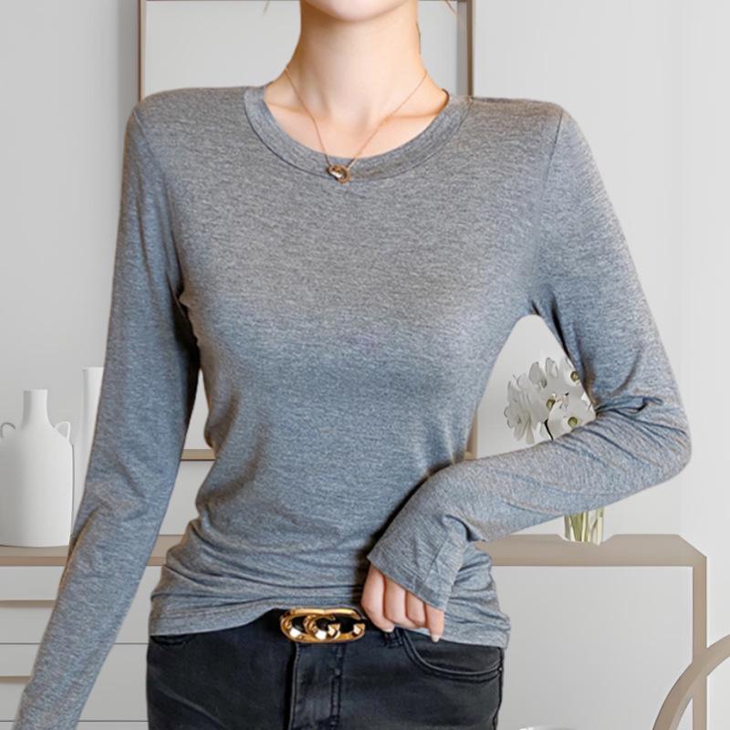 

Modal Women s Slim Fit Long Sleeve Round Neck Top - Black/White S (70-90 jin)
