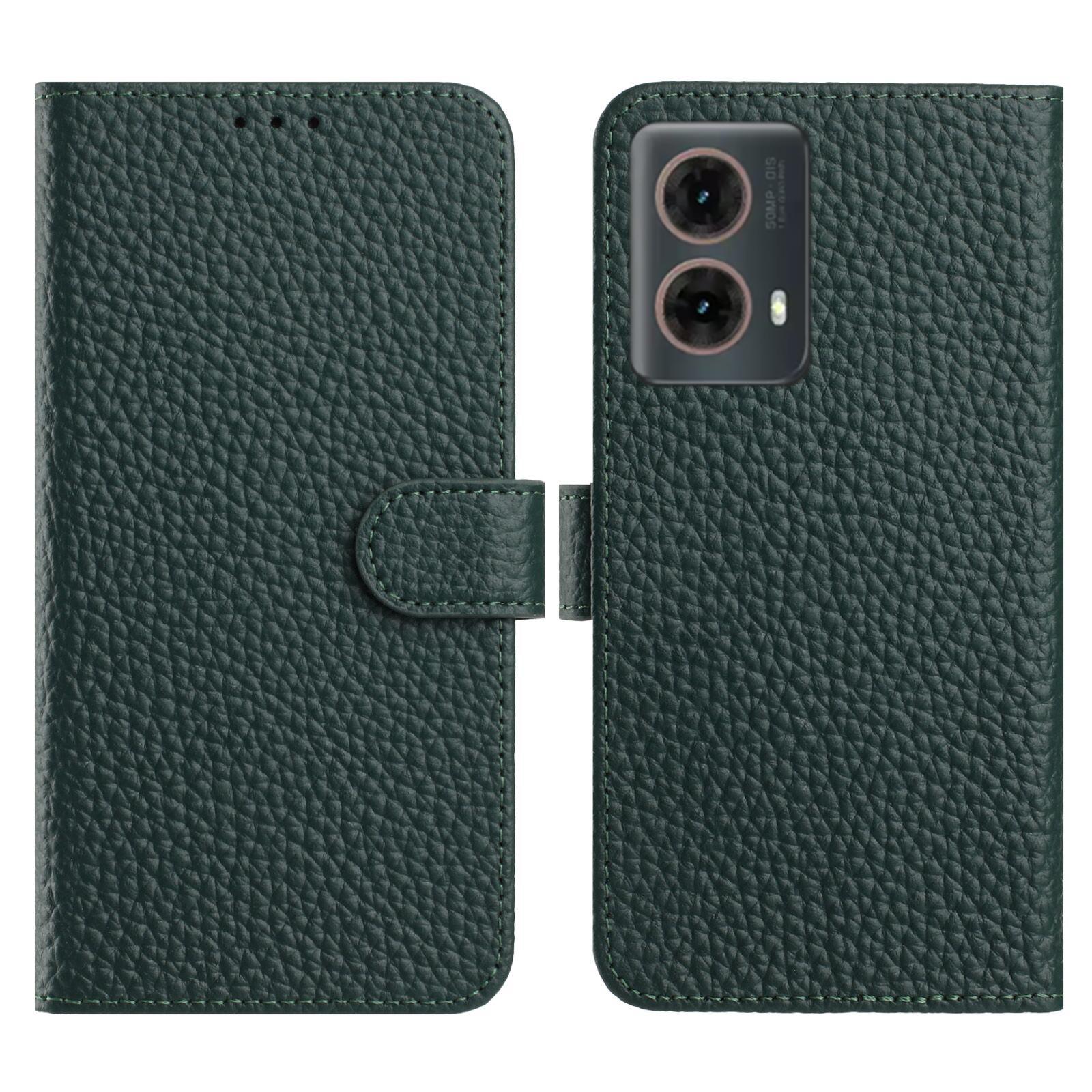 

For Motorola Moto G85 5G Case Wallet Stand Litchi Texture Genuine Cow Leather Flip Phone Cover Green