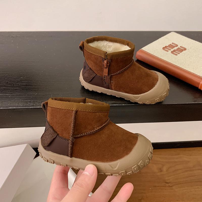 Korean-Style Unisex 2025 Winter Boots: Side Zipper, Plush Lined, Anti-Kick, Warm Cotton, Short Snow Boots for Kids