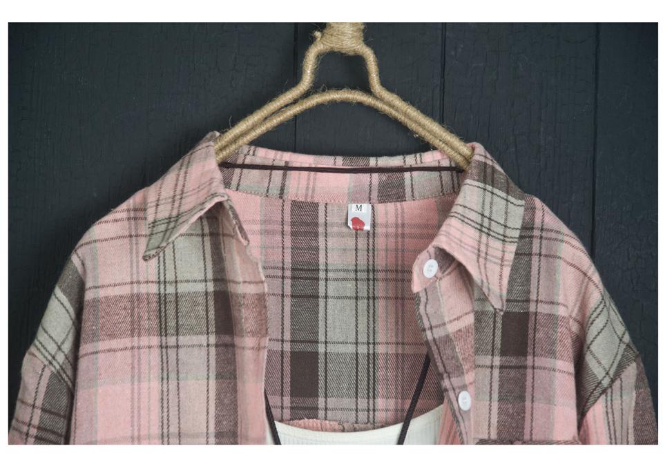 Damen Cross-Grid Baumwoll-Leinen Hemdjacke - Frühling Locker, Große Größen, Mittellang, Asymmetrischer Saum