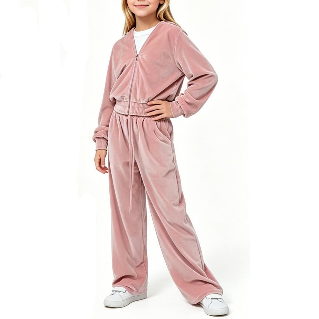 Girls' Velour Tracksuit Set Soft Two-Piece Outfit for Fall and Winter
