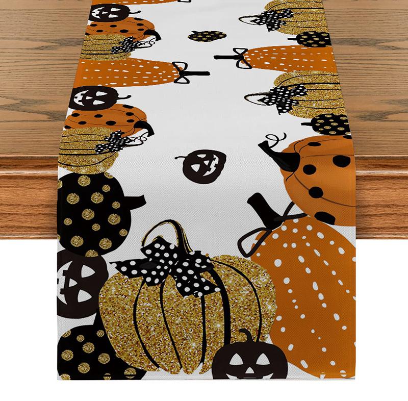 Halloween Table Runner Pumpkin Ghost Pattern Dinner Desk Cover Cloth Spooky Party Holiday Decoration Home Dining Room Kitchen Supplies