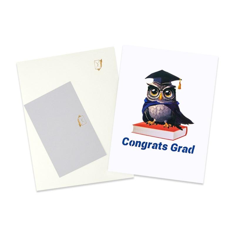 Congratulatory 3D Owl Graduation Card with Caps and Diploma Festival Graduation Card Paper Texture Perfect for Graduate