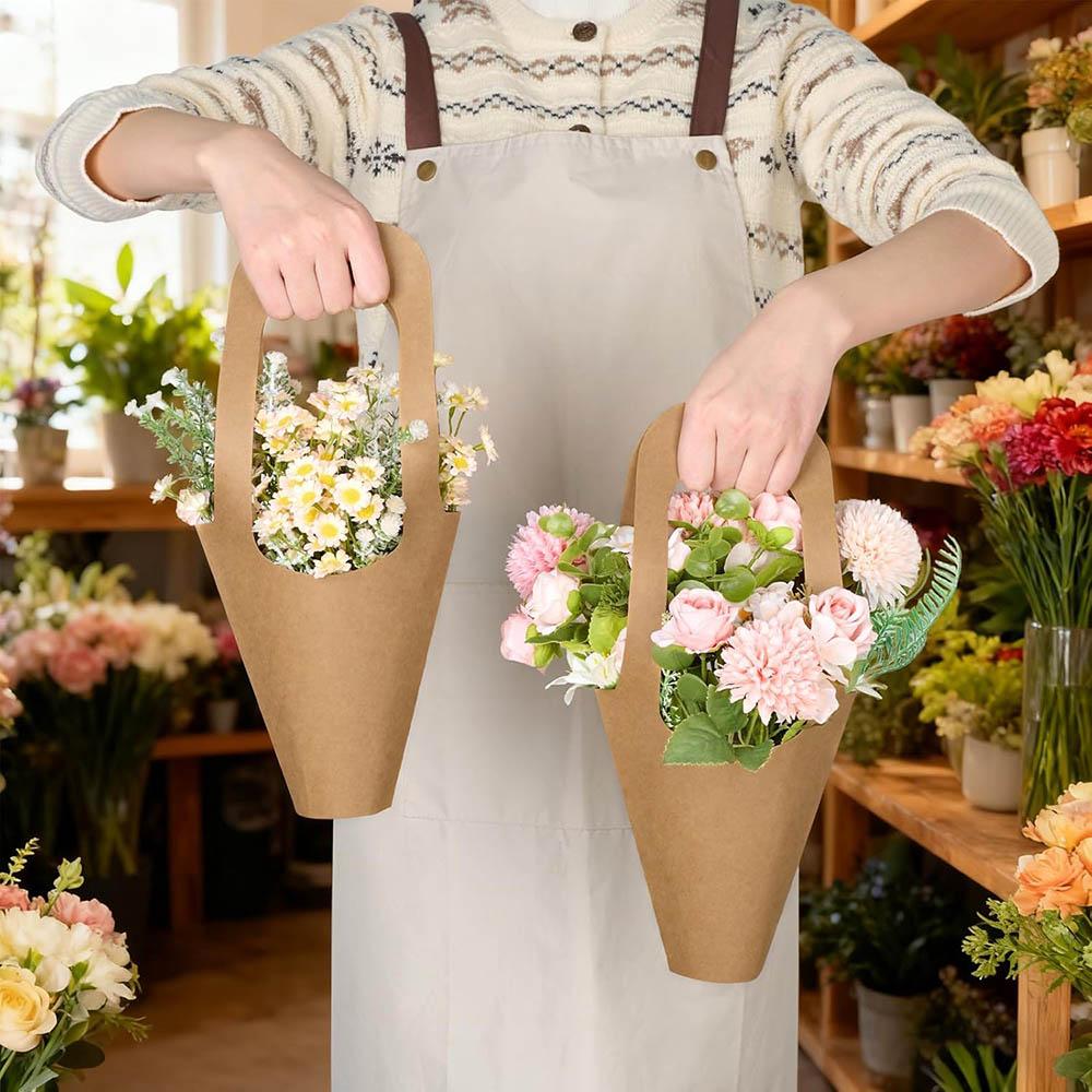 Kraft Paper Flower Gift Bags with Handle,Flower Bouquet Holders Floral Wrapping Bag for Mother's Day,Flower Bar,Florist Supplies