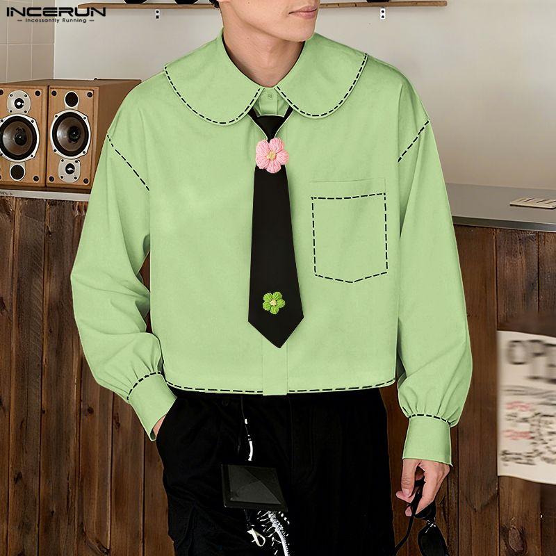INCERUN S-5XL Herren Schnürung Langarm Niedlich Lässig Locker Übergröße Oberteile Hemden