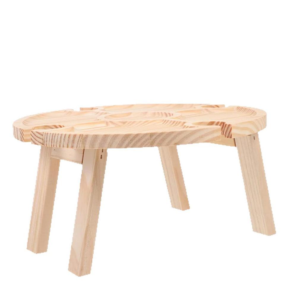 In-Stock Pine Wood Folding Table: Outdoor Camping, Picnic, Portable Snack & Dining Table with Red Wine Glass Storage
