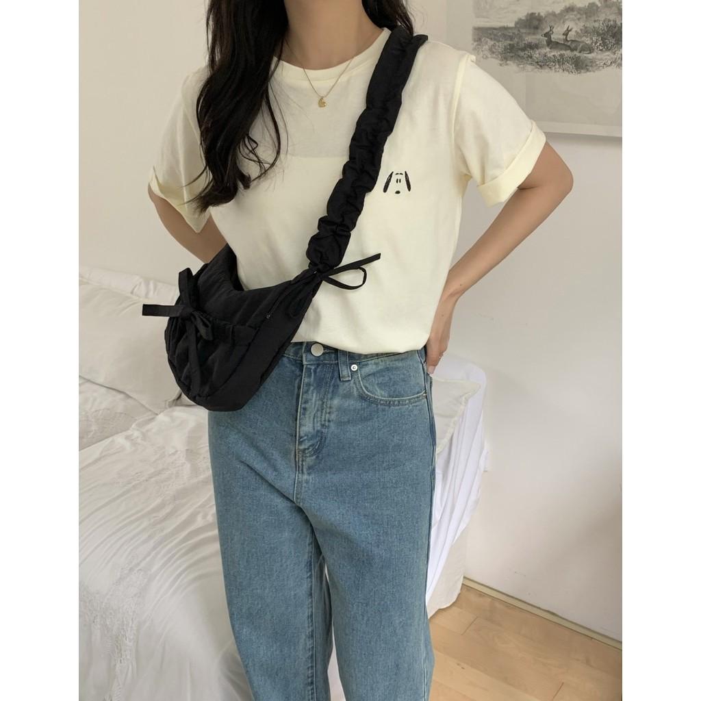 IELGY Casual Personality Pleated Drawstring Lace-up Nylon Lazy Wind Underarm Messenger Bag Ins