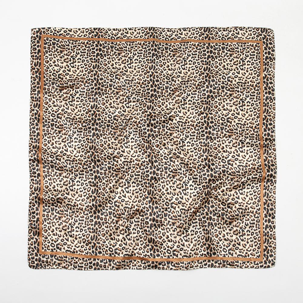 90cm Leopard Print Square Scarf Satin Silk Headband Muslim Woman Hijab Lady Fashion Hairwrap Rock Style Headscarf Islam Turban