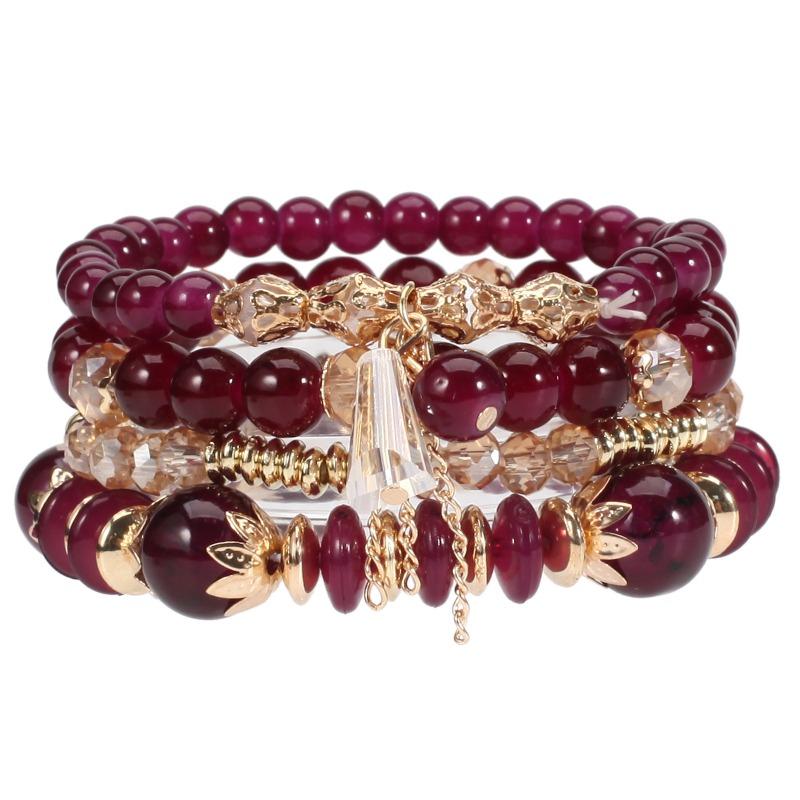 Bohemian Bracelet Leaf Ethnic Style Pendant Elastic Rope Beaded Multi-layer Bracelet