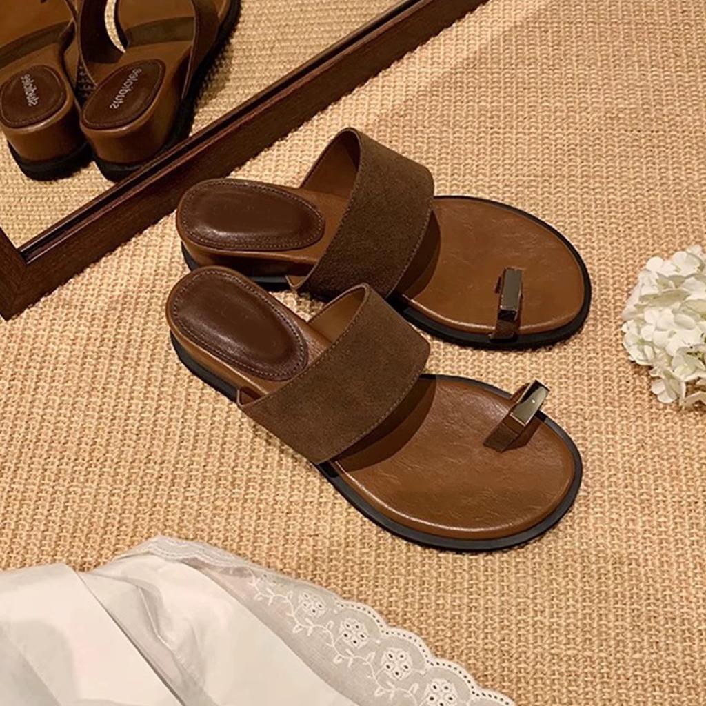 New Retro Thick Bottom Heightening Word with Outer Wear Beautiful Temperament Toe Cool Slippers Summer