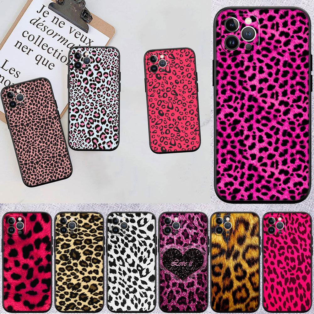 PP51 Pink Leopard Soft Shell Phone Case for iPhone SE X XS XR 11 16E 17 Pro Max Air 8 7 6 6s Plus