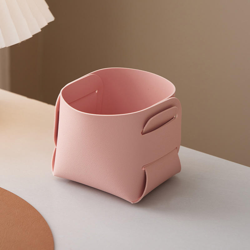 Household Creative Minimalist Desktop Leather Makeup Brush Holder Foldable Collapsible Pen Holders Sundries Organizing Basket