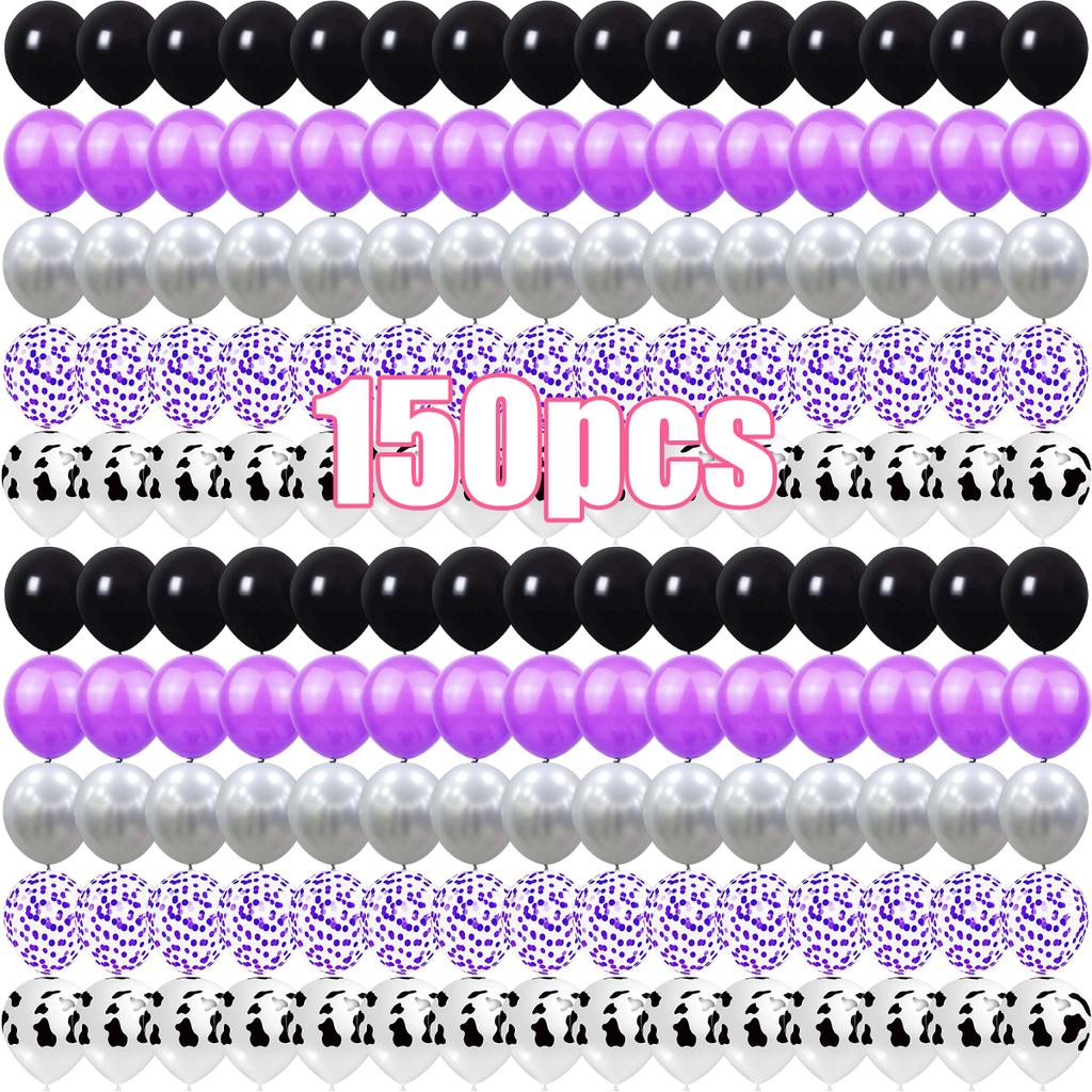 Black Purple Silver Confetti Latex Balloons 20–160 Pack, 12in Decor for Birthday Halloween Wedding