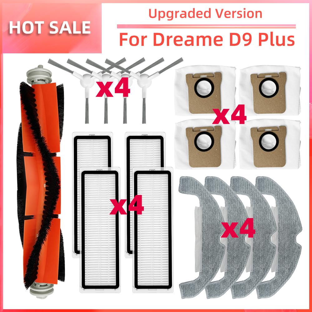 Compatible for Dreame D9 Plus Robot Vacuum Main Side Brush HEPA Filter Mop Pads Dust Bags Replacement Spare Parts Accessories