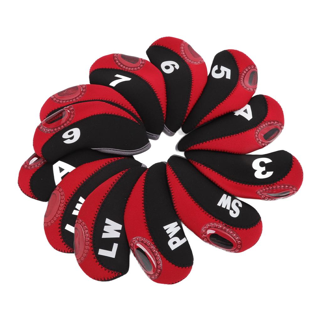 12 Pcs Golf Iron Head Cover Set Club Headcover Set with Numbers Red Fits Most Clubs