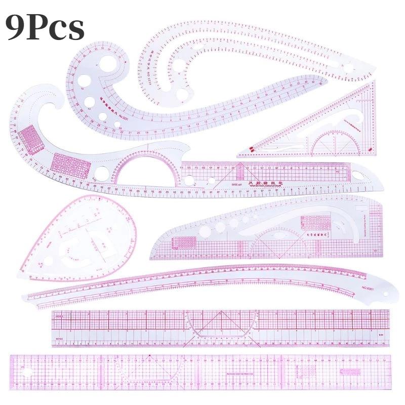 

9 шт. Лінійка для шиття Французька крива Лінійка для пошиття одягу Кравець Шаблон креслення Набір інструментів для рукоділля Аксесуари для швейної машини costura 9Pcs