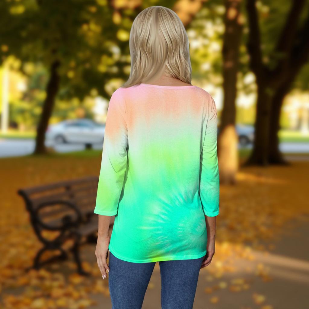 Women's T Shirt Tee Print Button 3/4 Sleeve Daily Weekend Fashion Basic V- Neck Regular Top